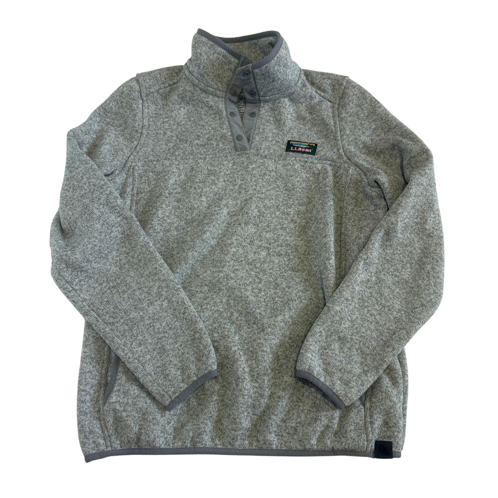 LL Bean Womens Sweater Fleece Pullover Gray Snap Neck Jacket 292726 Small Reg